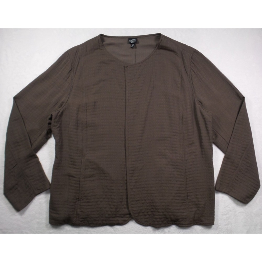 Eileen Fisher‎ Jacket Womens Size 1X Brown Textured Open Front Pockets Viscose